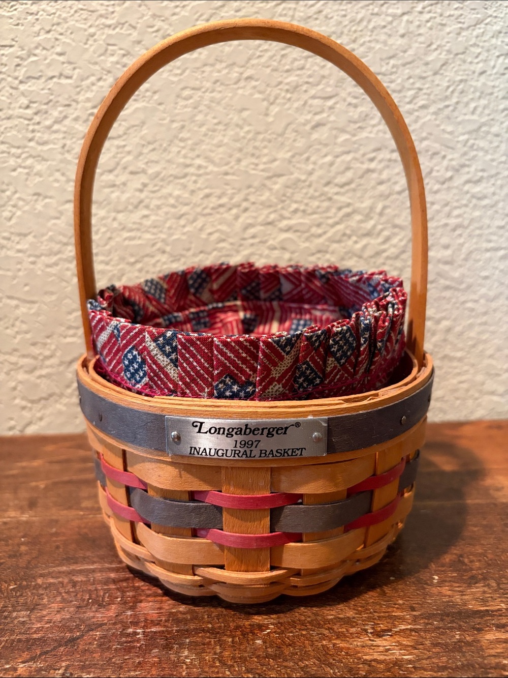Longaberger Basket with Red & Blue Fabric Liner